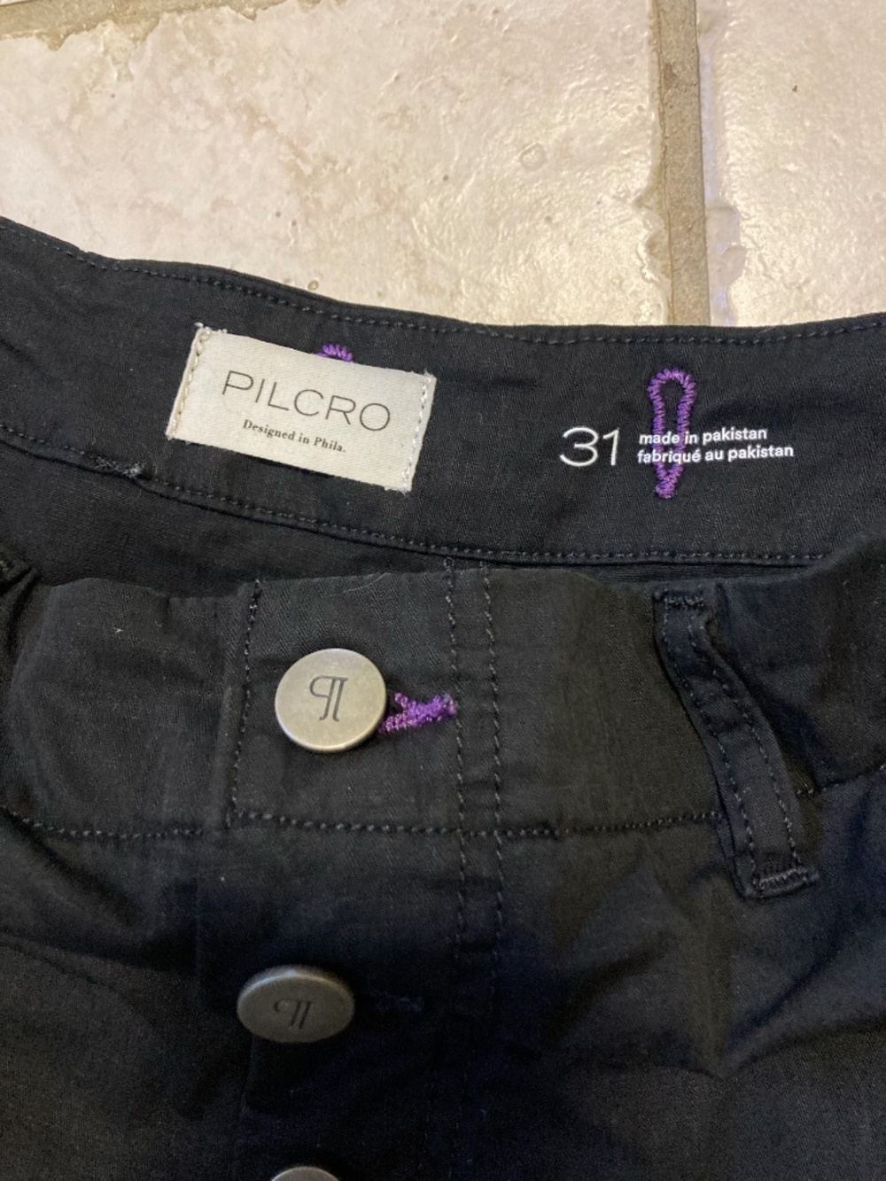 PILCRO Pants Barrel Jeans THE ARIN Buckle Back Black Linen Cotton 31 - Picture 3 of 9